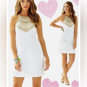 Lilly Pulitzer Pearl Resort White Gold Lace Neckline Shift Dress size 12 NWT
